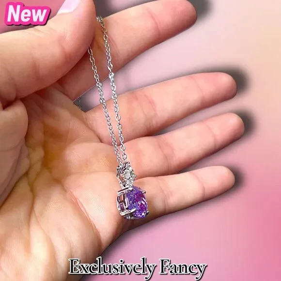 New Exclusively Fancy Rose-Cut Purple Cubic Zirconia Pendant Necklace – Silver T - Picture 6 of 8